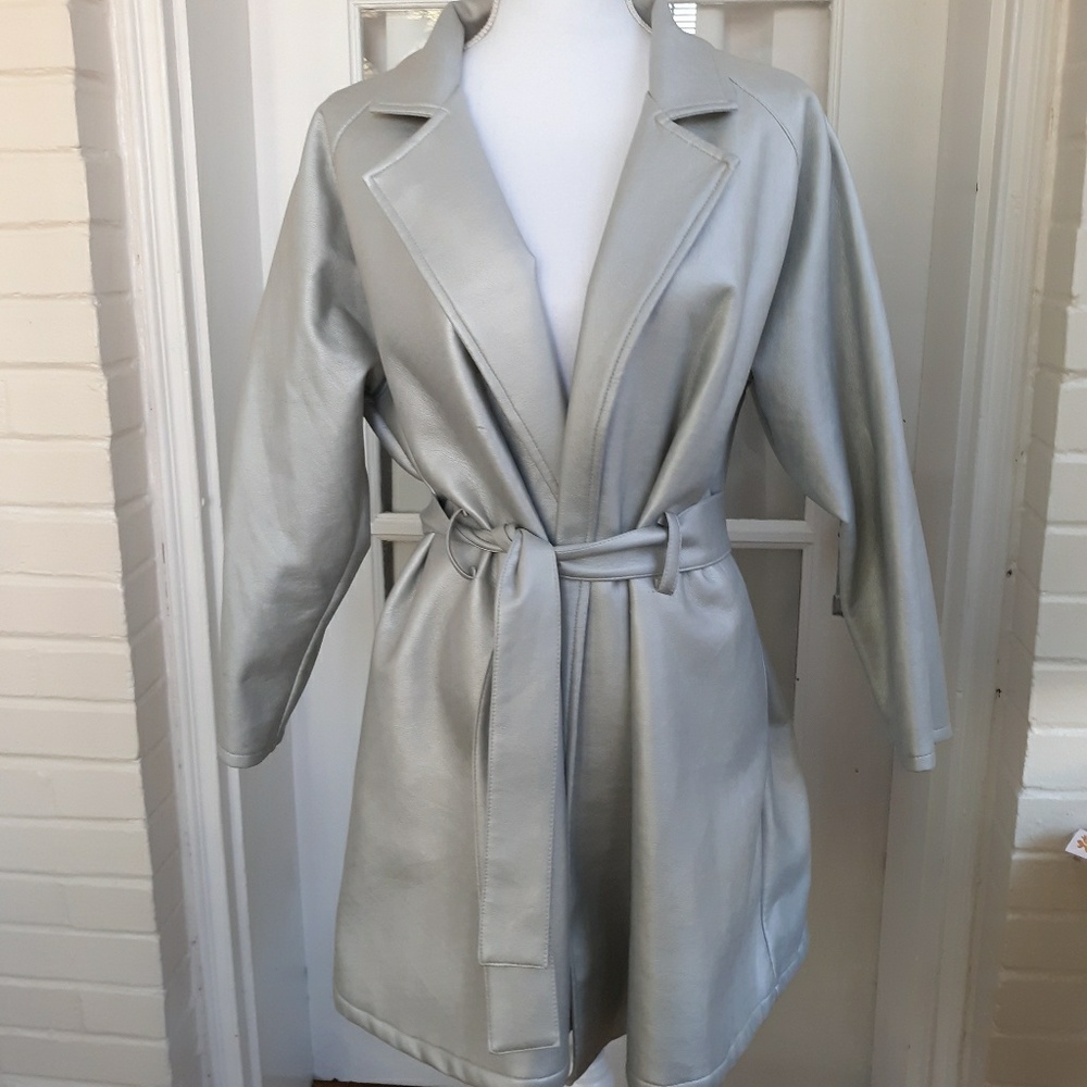 90's Metallic Silver Trench Coat